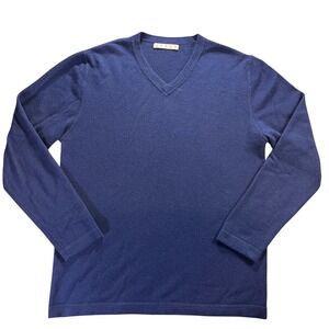 Kokun Blue V Neck Long Sleeve Wool Cashmere Blend Sweater Top Women's Large